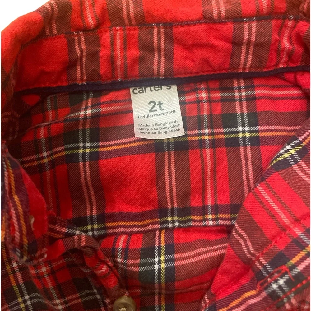 Carters Toddler Boys Red‎ Plaid Flannel Button Front Shirt 2T Long Sleeve